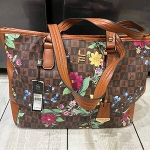London Fog Brown Floral Tote Bag